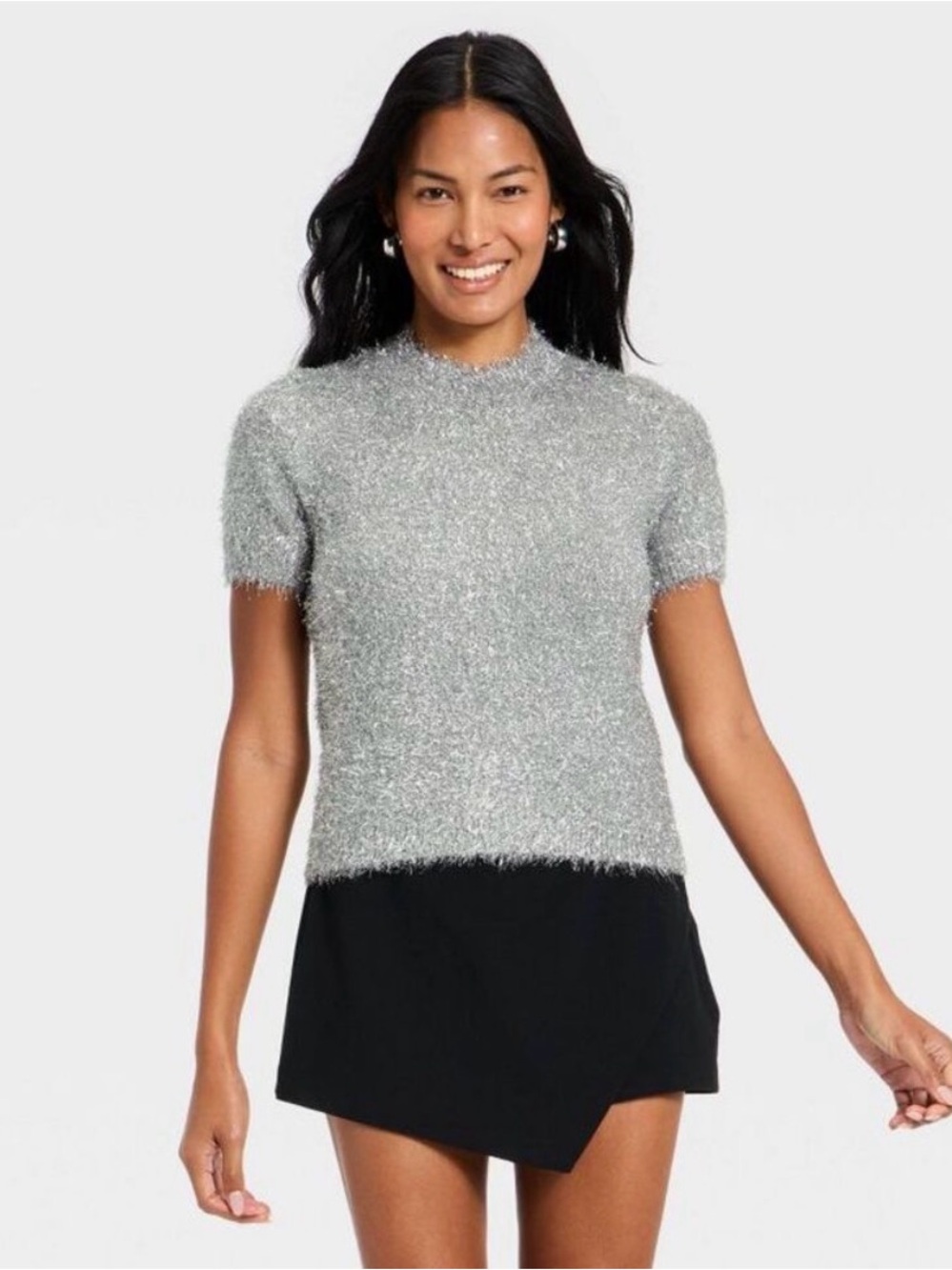 NWOT A New Day - Women's Short Sleeve Round Neck Tinsel Silver
Sweater - M